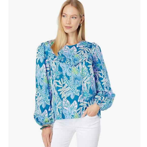 Lilly Pulitzer Bernadette Top in Macaw Blue Tall MeAbout It Sz Xs - Picture 1 of 8